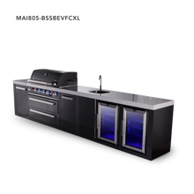 Load image into Gallery viewer, Mont Alpi 6-Burner Black Stainless Island w/Beverage Center, Fridge & Extra Storage Cabinet
