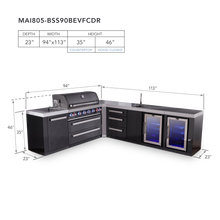 Load image into Gallery viewer, Mont Alpi 6-Burner Black Stainless Island w/90 Degree Corner, Beverage Center, Fridge & Extra Storage Drawers