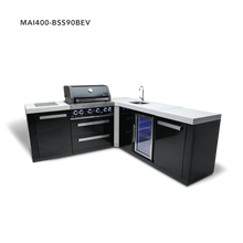 Load image into Gallery viewer, Mont Alpi 4-Burner Black Stainless Steel Island w/90 Degree Corner and Beverage Center