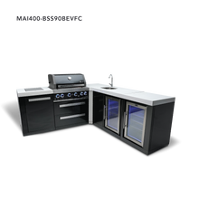 Load image into Gallery viewer, Mont Alpi 4-Burner Black Stainless Steel w/90 Degree Corner, Beverage Ctr and Fridge Cabinet