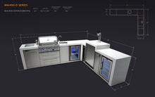 Load image into Gallery viewer, MONT ALPI 4-BURNER DELUXE ISLAND WITH A 90-DEGREE CORNER, KEGERATOR, BEVERAGE CENTER AND FRIDGE CABINET-MAi400-D90KEGBEVFC