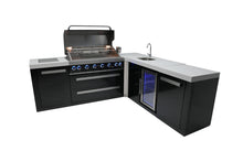 Load image into Gallery viewer, MONT ALPI 805 BLACK STAINLESS STEEL ISLAND WITH A 90-DEGREE CORNER AND BEVERAGE CENTER-MAi805-BSS90BEV
