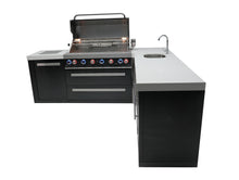 Load image into Gallery viewer, MONT ALPI 805 BLACK STAINLESS STEEL ISLAND WITH A 90-DEGREE CORNER, BEVERAGE CENTER AND FRIDGE CABINET-MAi805-BSS90BEVFC