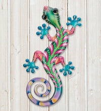 Load image into Gallery viewer, Luster Gecko Wall Decor 8" - Green Pink
