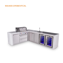 Load image into Gallery viewer, Mont Alpi 4-Burner Deluxe Series w/90 Degree Corner, Beverage Center, Fridge and Extra Cabinet
