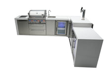 Load image into Gallery viewer, MONT ALPI 4-BURNER DELUXE ISLAND WITH A 90-DEGREE CORNER, KEGERATOR, BEVERAGE CENTER AND FRIDGE CABINET-MAi400-D90KEGBEVFC
