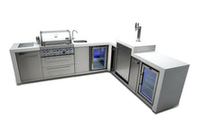 Load image into Gallery viewer, MONT ALPI 4-BURNER DELUXE ISLAND WITH A 90-DEGREE CORNER, KEGERATOR, BEVERAGE CENTER AND FRIDGE CABINET-MAi400-D90KEGBEVFC

