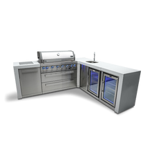 Load image into Gallery viewer, MONT ALPI 6-BURNER DELUXE ISLAND WITH A 90-DEGREE CORNER, BEVERAGE CENTER AND FRIDGE CABINETMAi805-D90BEVFC
