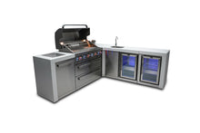 Load image into Gallery viewer, MONT ALPI 6-BURNER DELUXE ISLAND WITH A 90-DEGREE CORNER, BEVERAGE CENTER AND FRIDGE CABINETMAi805-D90BEVFC
