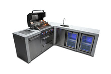 Load image into Gallery viewer, MONT ALPI 4-BURNER DELUXE ISLAND WITH A 90-DEGREE CORNER, BEVERAGE CENTER AND FRIDGE CABINET-MAi400-D90BEVFC
