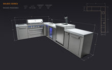 Load image into Gallery viewer, MONT ALPI 6-BURNER ISLAND WITH A 90-DEGREE CORNER, KEGERATOR AND BEVERAGE CENTER-MAi805-90KEGBEV
