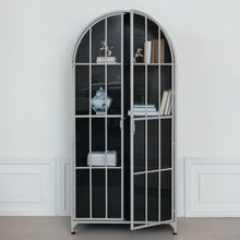 Load image into Gallery viewer, Arched Metal Cabinet with Glass Doors - Gray
