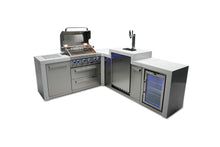 Load image into Gallery viewer, MONT ALPI 4-BURNER DELUXE ISLAND WITH A 90-DEGREE CORNER, KEGERATOR AND FRIDGE CABINET-MAi400-D90KEGFC

