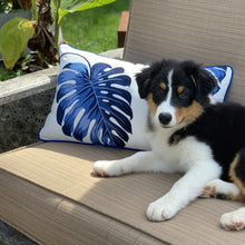 Load image into Gallery viewer, Rightside Design-Embroidered Blue Monstera Indoor/outdoor Pillow
